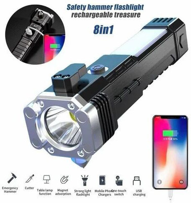 RUDON (LIFE SAVING LED TORCH) Glass Breaker Seal Belt Cutter 3 modes Torch 12 hrs Torch Emergency Light(Black)