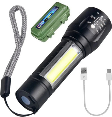 UNZAG Rechargeable Torch Super Biright Pocket Mini Zoom COB USB Charging 1 hrs Flood Lamp Emergency Light(Black)
