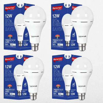 Henonex Set of 4 Emergency Bulbs | 12W Rechargeable Lights for Power Failures 4 hrs Bulb Emergency Light(White)