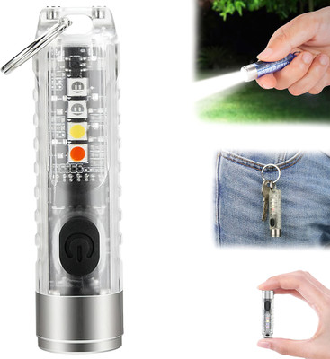 TAUDI Mini Pocket Torch Light Keychain USB LED Flashlight Small EDC Key Chain Light 120 hrs Torch Emergency Light(Clear)