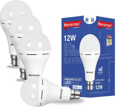Henonex 12W LED Bulb with Smart Lighting Mode|Pck of 4 4 hrs Bulb Emergency Light(White)