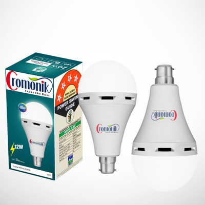 Cromonik Pack of 2-12W LED Bulb with Rechargeable Lithium Battery 4 hrs Bulb Emergency Light(White)