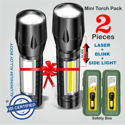 Pick Ur Needs Zoomable Rechargeable LED 3 Modes COB 9W Flashlight Torch 4 hrs Torch 8 hrs Torch Emergency Light(Pack of 2)