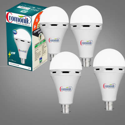 Cromonik Pack of 4-Emergency LED 12W Rechargeable Bulb for Home Security 4 hrs Bulb Emergency Light(White)