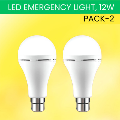 SACRO 12W Rechargeable Inverter LED Bulb with Upto 4H.Power Cut Lighting Pack of_2E442 4 hrs Bulb Emergency Light(White)