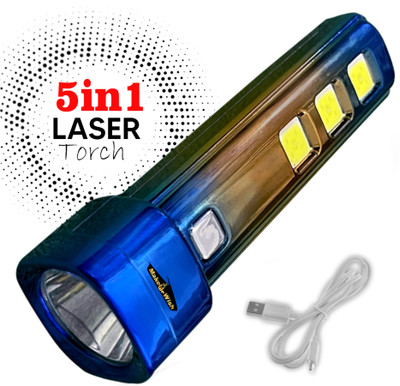 Make Ur Wish Rechargeable 5 In 1 Led Torch Light Long Range Upto 700M Battery Backup 6 hrs 6 hrs Torch Emergency Light(Pack Of 1)