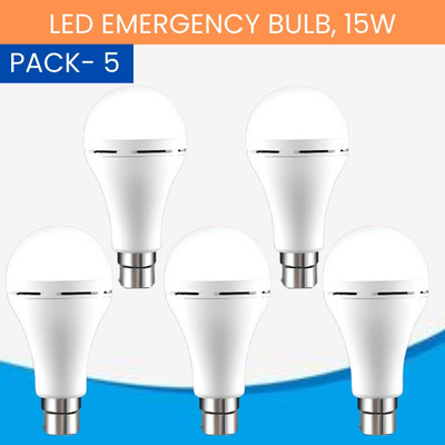 SACRO 15W Rechargeable Inverter LED Bulb with Upto 4H.Power Cut Lighting Pack of_5D239 4 hrs Bulb Emergency Light(White)