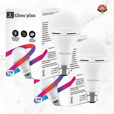 Glowplus G Pk-2-12W Smart LED Bulb with Fast Charging 4 hrs Bulb Emergency Light(White)