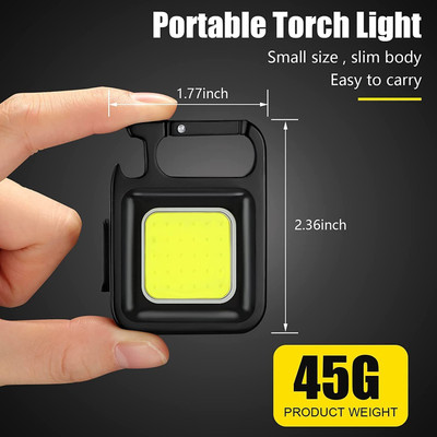 UNZAG COB Mini Flashlights Bright Rechargeable Keychain_Flashlight 3 Light Modes 2 hrs Flood Lamp Emergency Light(Black)