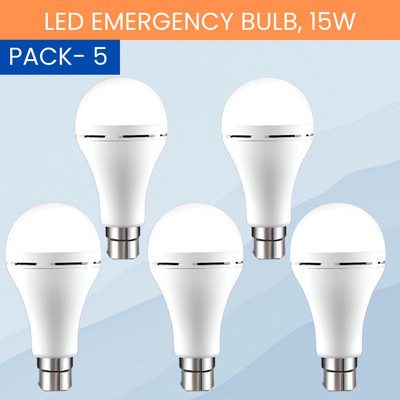 YAROH 15W Rechargeable Inverter LED Bulb with Upto 4H.Power Cut Lighting Pack of_5I76 4 hrs Bulb Emergency Light(White)