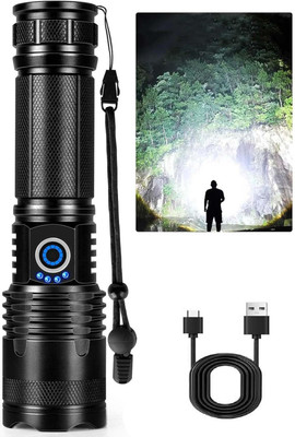 Aubade M983 Metal Led Light Long Range 1000 Meter|1 Km High Power Zoomable & Type-C 10 hrs Torch Emergency Light(Black)