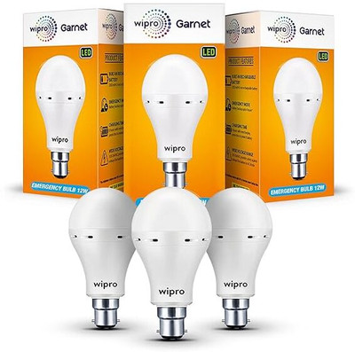 Wipro Garnet 12W Inverter LED, (Pack of 3) 4 hrs Bulb Emergency Light(White)