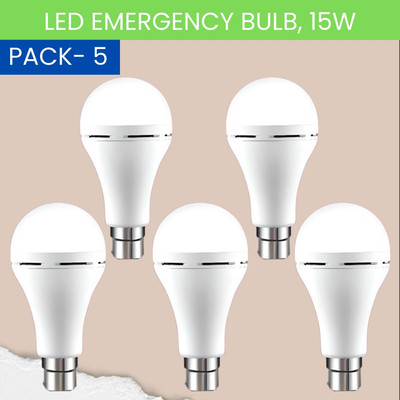 YAROH 15W Rechargeable Inverter LED Bulb with Upto 4H.Power Cut Lighting Pack of_5I242 4 hrs Bulb Emergency Light(White)