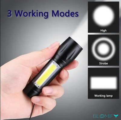 BloomiFy 2 in 1 Led Flashlight Zoom Light Mini Size Torch 6 hrs Torch Emergency Light(Black)
