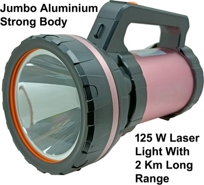 MitSales 125 W LED Jumbo Torch With 2 Km Long Range ,3 Modes ,Support Solar Charging 8 hrs Torch Emergency Light(Pink & Black)