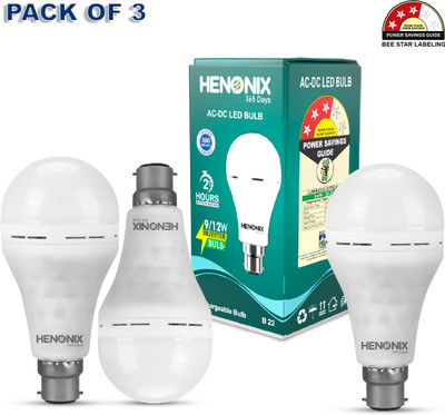 HENONIX 12 Watt LED Bulb – Pack of 3 | Bright Energy-Saving Light 4 hrs Bulb Emergency Light(White)