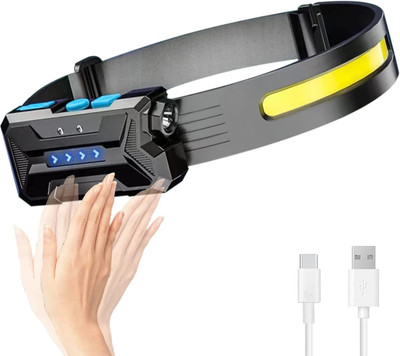 ECOSKY USB Rechargeable Headtorch Light For Emergency and Outdoor with Smart Sensor 7 hrs Torch Emergency Light(Black)