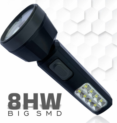 Daily Needs Shop Rechargeable Torch Search Light 30W + 8 High Big SMD Side Light 800 mAh Battery 3 hrs Torch Emergency Light(Black)