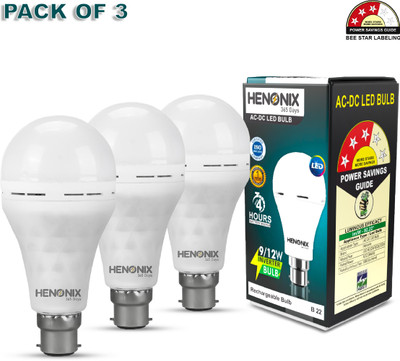 HENONIX 12W LED Bulbs Set of 3 – High Brightness 4 hrs Bulb Emergency Light(White)