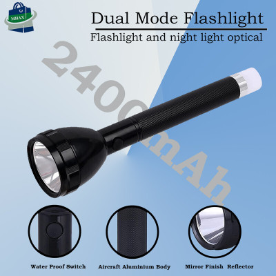 Sebon Dual Mode New 2In1 Super Rechargeable Led Flashlight & High Power Rechargeable_S 8 hrs Torch Emergency Light(Black)