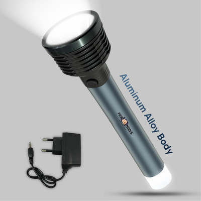 Make Ur Wish Rechargeable Torch Search Light LED Long Range Flashlight Aluminium Body 10 hrs Torch Emergency Light(Black)