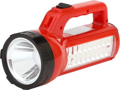 GLOWISH LONG RANGE RECHARGEABLE OUTDOOR LED FLASHLIGHT WITH SIDE SUPPORT BRIGHT LED 12 hrs Torch Emergency Light(Red, Blue, Green)