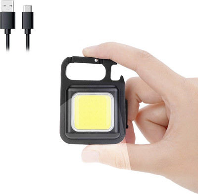 ZOKMOB Small LED Flashlight 800 Lumens COB Rechargeable Keychain Mini Flashlight 2 hrs Torch Emergency Light(Keychain LED Light, Black)