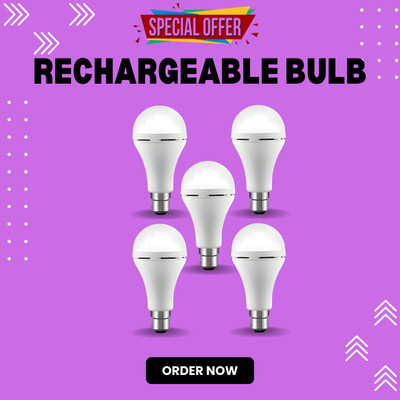 GUGGU Rechargeable Emergency Bulb 12W Inverter Rechargebale Emergency Bulb_Pack_5 D114 3 hrs Bulb Emergency Light(White)
