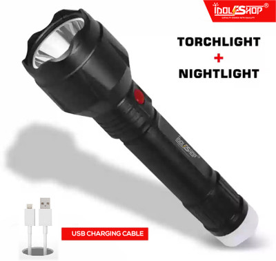 iDOLESHOP Dual Mode Power Full Led Rechargeable Torch Up to 400 Meter Range With Back Light Small Led 5 hrs Torch Emergency Light(Black)
