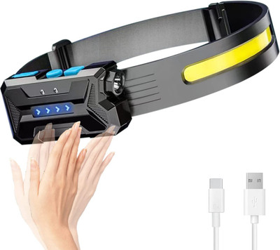 ECOSKY USB Rechargeable Headtorch Light For Emergency and Outdoor with Smart Sensor 7 hrs Torch Emergency Light(Black)
