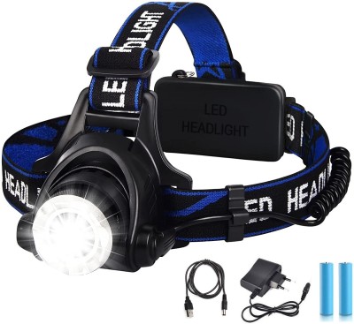 jamunesh enterprise Headlamp Torch, USB Rechargeable Water Resistant Zoomable Headlamp Flashlight 3 hrs Torch Emergency Light(Blue)