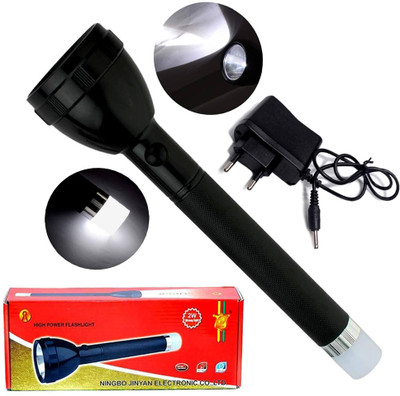 FLOSTRAIN 2w flashlight Rechargeable 4 in 1 modes Long Life Powerfull torch 4 hrs Torch Emergency Light(Black)