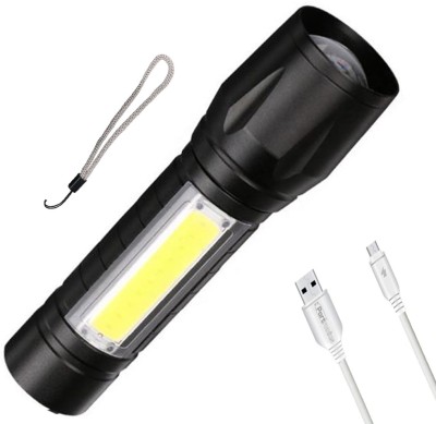 Small Sun Super Bright Black Zoomable Led Flashlight Camping Hiking USB Rechargeable 6 hrs Torch Emergency Light(Black)