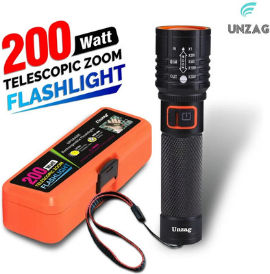UNZAG 5 Mode Led Torch Light Long Range 600 Meter With Night Light Led Flashlight 2 hrs Torch Emergency Light(Black, Red)