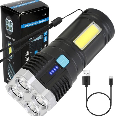 Xydrozen Rechargeable LED Flashlights High Lumens-Black 3 hrs Torch Emergency Light(Black)