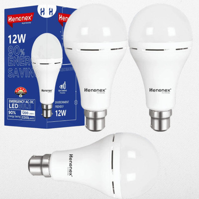 Henonex 12W Emergency Bulb Combo | Set of 3 with Long Battery Life 4 hrs Bulb Emergency Light(White)