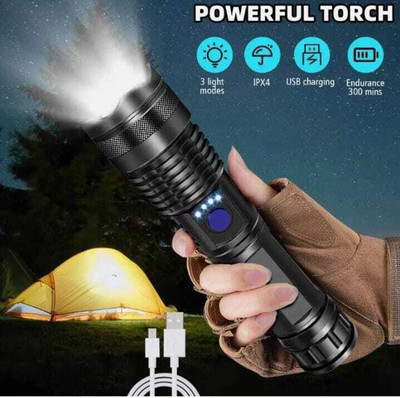 TANSHA 376 (ZOOMABLE METAL LED )5 Modes Flashlight, Super Bright 150W Light Torch 2 hrs Torch Emergency Light(Black)