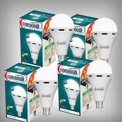 Cromonik Pack of 4-12W Rechargeable LED Bulb with Multi-Mode Functionality 4 hrs Bulb Emergency Light(White)