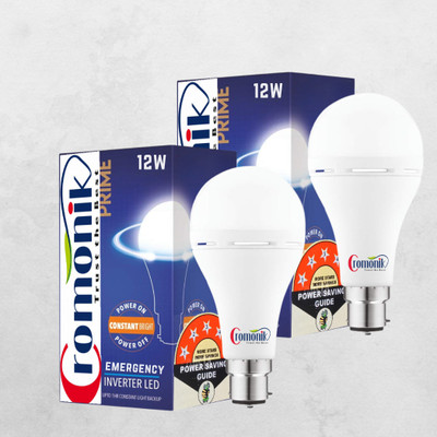 Cromonik (Pack of 2)-Bright and Reliable 12W Rechargeable Bulb 4 hrs Bulb Emergency Light(White)