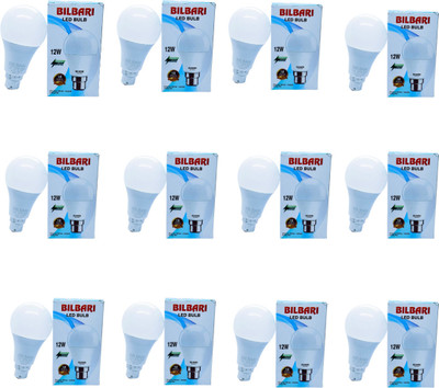 Bilbari 12 W Basic Round B22 LED Bulb(White, Pack of 12)