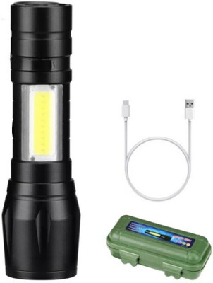 RUDON LED Torch XPE + COB LED Flashlight Waterproof , Torch Emergency Light 24 hrs Torch Emergency Light(Black)