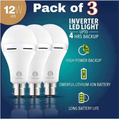 Alfa Bright inverter rechargeable 12wt pack of 3 up to 4 HRS battery backup 3 hrs Bulb Emergency Light(White)