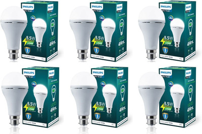 PHILIPS 8.5W Rechargeable Emergency Inverter LED Bulb (Pack of 6) with backup upto 4 hrs Bulb Emergency Light(White)