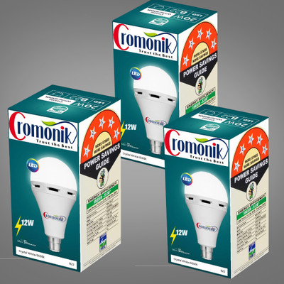 Cromonik Pack of 3-Rechargeable 12W LED Bulb with Adjustable Brightness 4 hrs Bulb Emergency Light(White)
