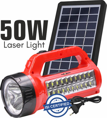 Sunaze 50W Rechargeable Torch Light With Laser + 20 SMD Bright LED Support Solar Charge 5 hrs Torch Emergency Light(Torch With Solar Panel)