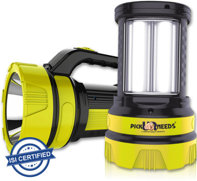 Pick Ur Needs Premium Quality 50 Watt Rechargeable Long Range Search Torch Light with 2 Side Emergency Tube Light 6 hrs Torch Emergency Light(Yellow)