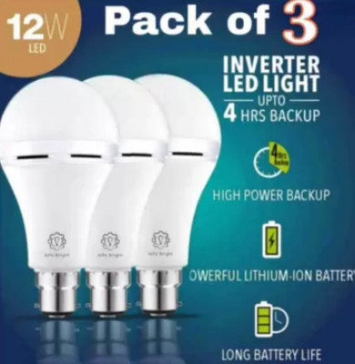 Gold Nation AC DC LED LIGHT 12 W 4 HOURS BACKUP Bulb (PACK OF 3) Bulb 4 hrs Bulb Emergency Light(White)