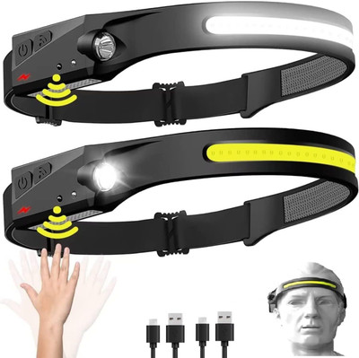 JGG Jain Gift Gallery Headlamp Flashlight Rechargeable LED Headlamps 230° Wide Beam Motion Sensor 5 hrs Torch Emergency Light(Black)