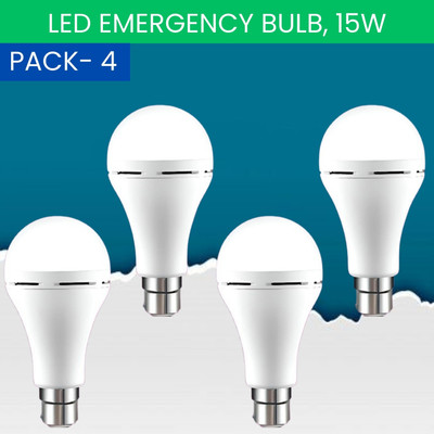 SACRO 15W Rechargeable Inverter LED Bulb with Upto 4H.Power Cut Lighting Pack of_4S490 4 hrs Bulb Emergency Light(White)