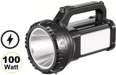 GLOWISH LONG RANGE SUPER BRIGHT LED SEARCHLIGHT WITH SIDE SUPPORT LED 2 hrs Torch Emergency Light(Black)